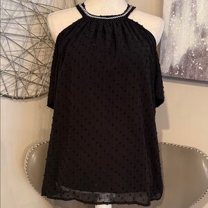 Black Cold-Shoulder Beaded Halter Top with chain link size large